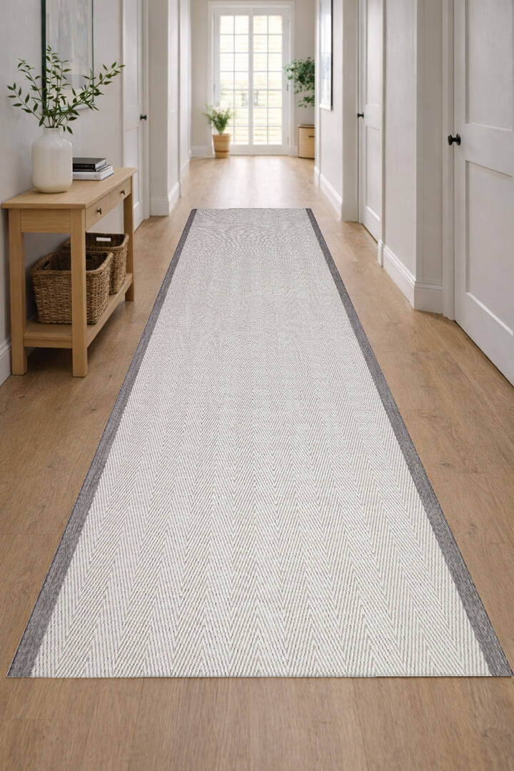 Kaymaz Yıkanabilir Minimal Bordürlü Beyaz Dekoratif Sisal Yolluk Özel Ölçü Kesme Halı Siesta 1504 - 1
