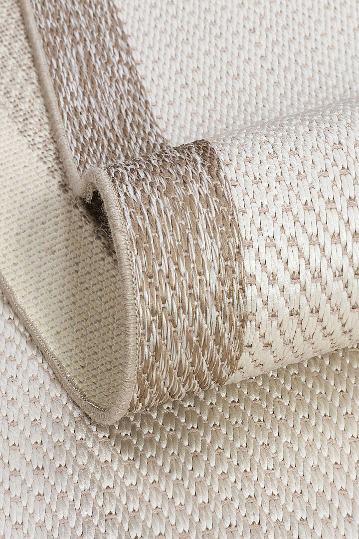 Kaymaz Yıkanabilir Minimal Bordürlü Krem Dekoratif Sisal Halı Siesta 1502 - 5