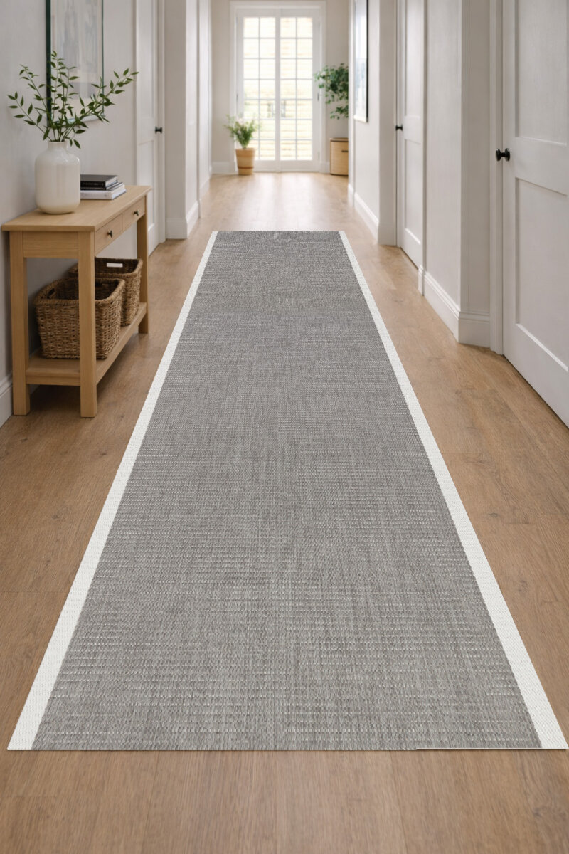 Kaymaz Yıkanabilir Minimal Bordürlü Krem Dekoratif Sisal Yolluk Özel Ölçü Kesme Halı Siesta 1502 