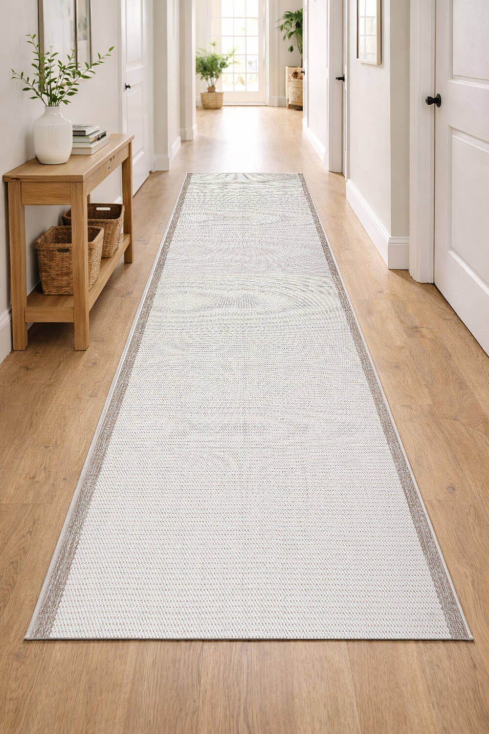 Kaymaz Yıkanabilir Minimal Bordürlü Krem Dekoratif Sisal Yolluk Özel Ölçü Kesme Halı Siesta 1502 - 1