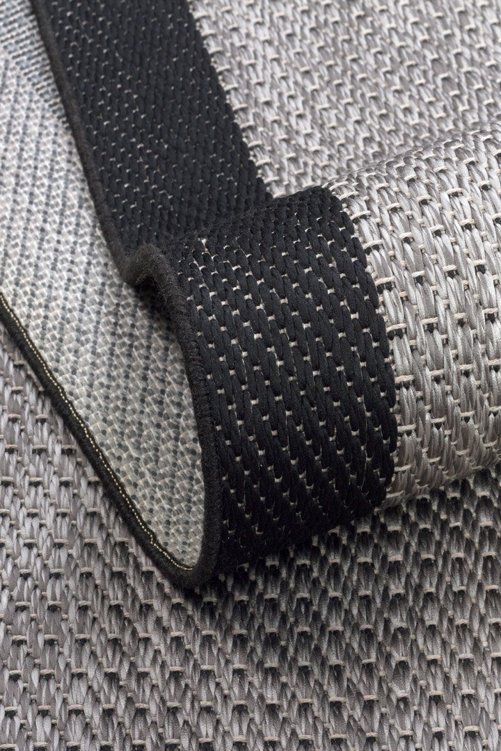 Kaymaz Yıkanabilir Minimal Bordürlü Siyah Dekoratif Sisal Halı Siesta 1505 - 5