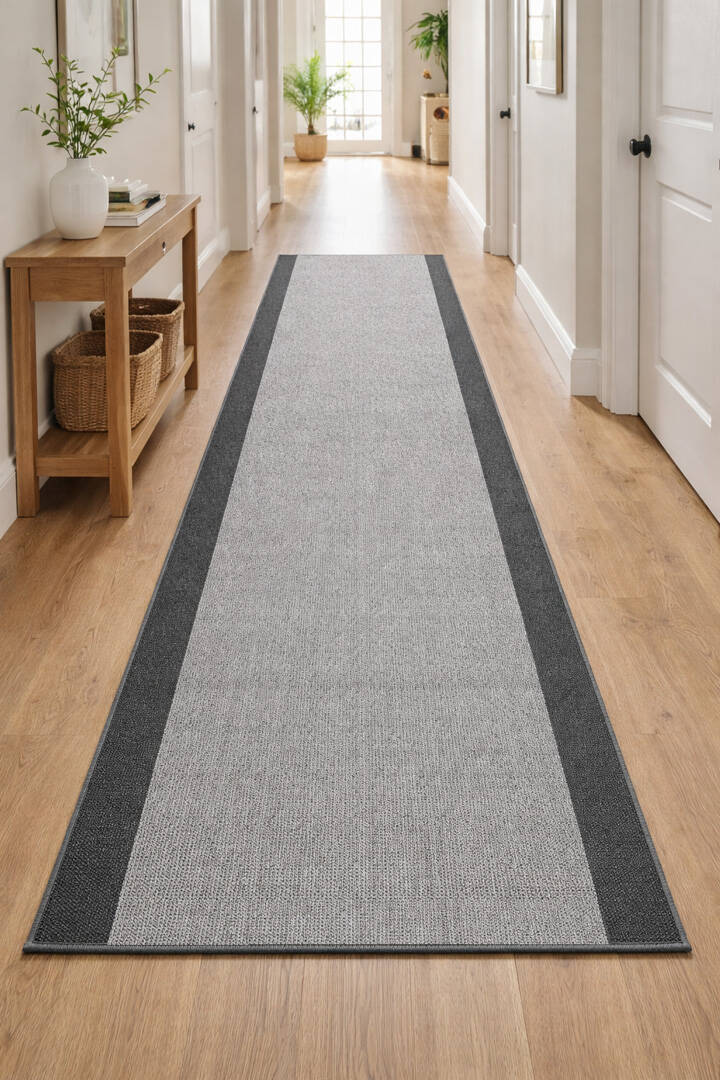 Kaymaz Yıkanabilir Minimal Bordürlü Siyah Dekoratif Sisal Yolluk Özel Ölçü Kesme Halı Siesta 1505 - 1