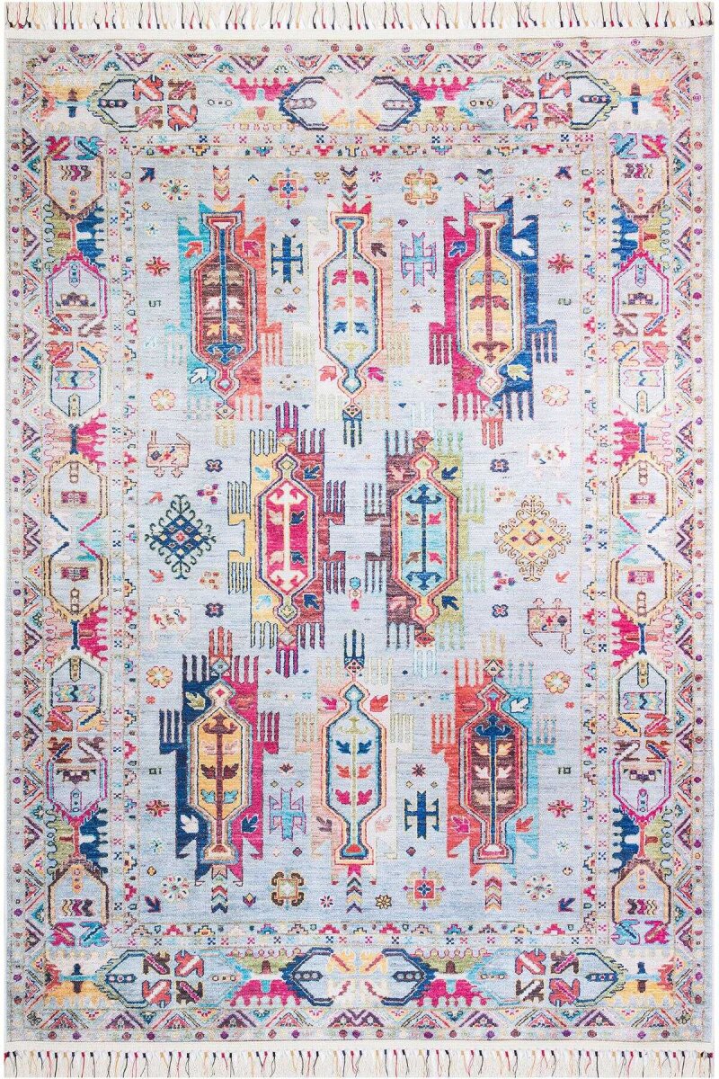 Kilim Desen Pamuk Taban Dijital Baskılı Halı Bej 