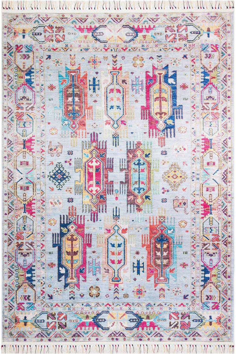 Kilim Desen Pamuk Taban Dijital Baskılı Halı Bej - 1