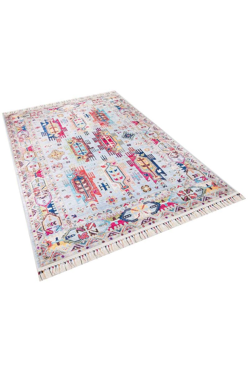 Kilim Desen Pamuk Taban Dijital Baskılı Halı Bej - 2