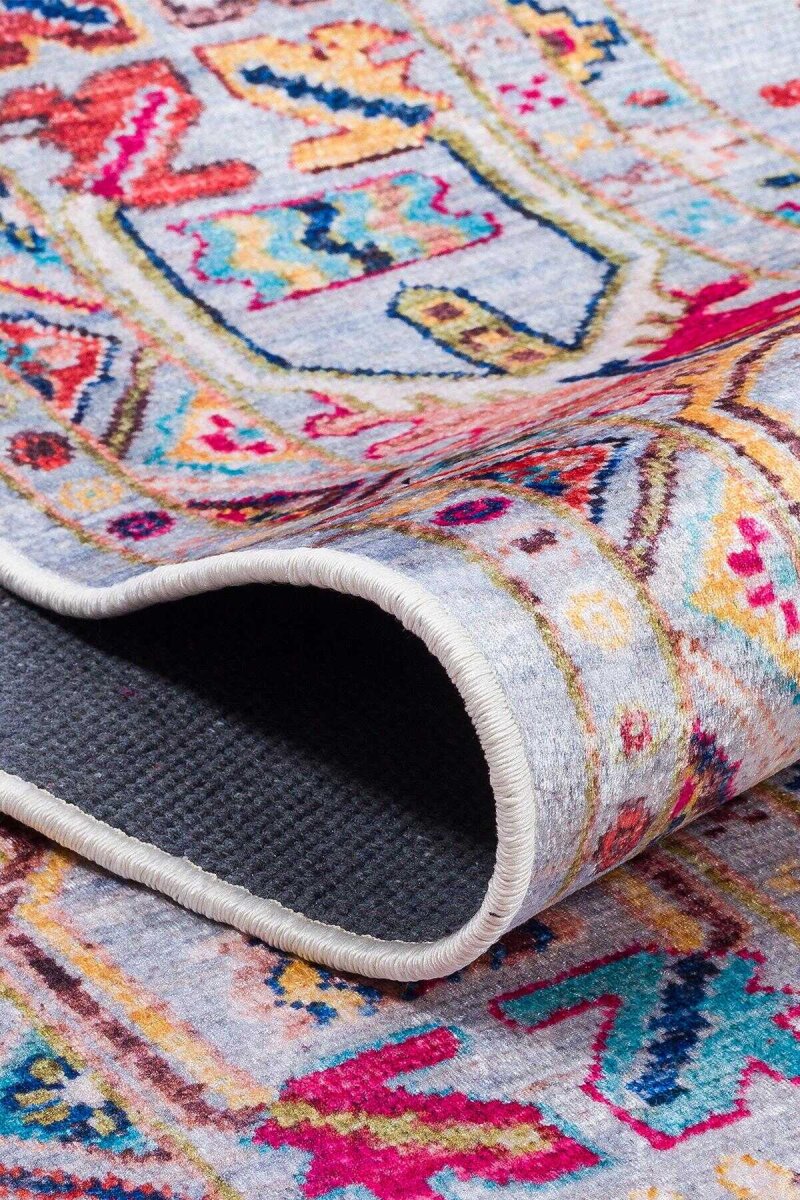 Kilim Desen Pamuk Taban Dijital Baskılı Halı Bej - 3