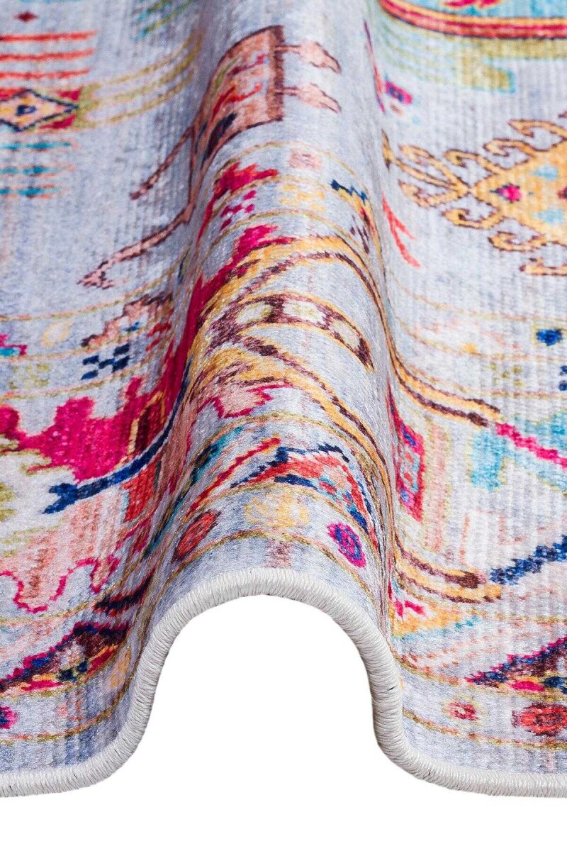 Kilim Desen Pamuk Taban Dijital Baskılı Halı Bej - 4