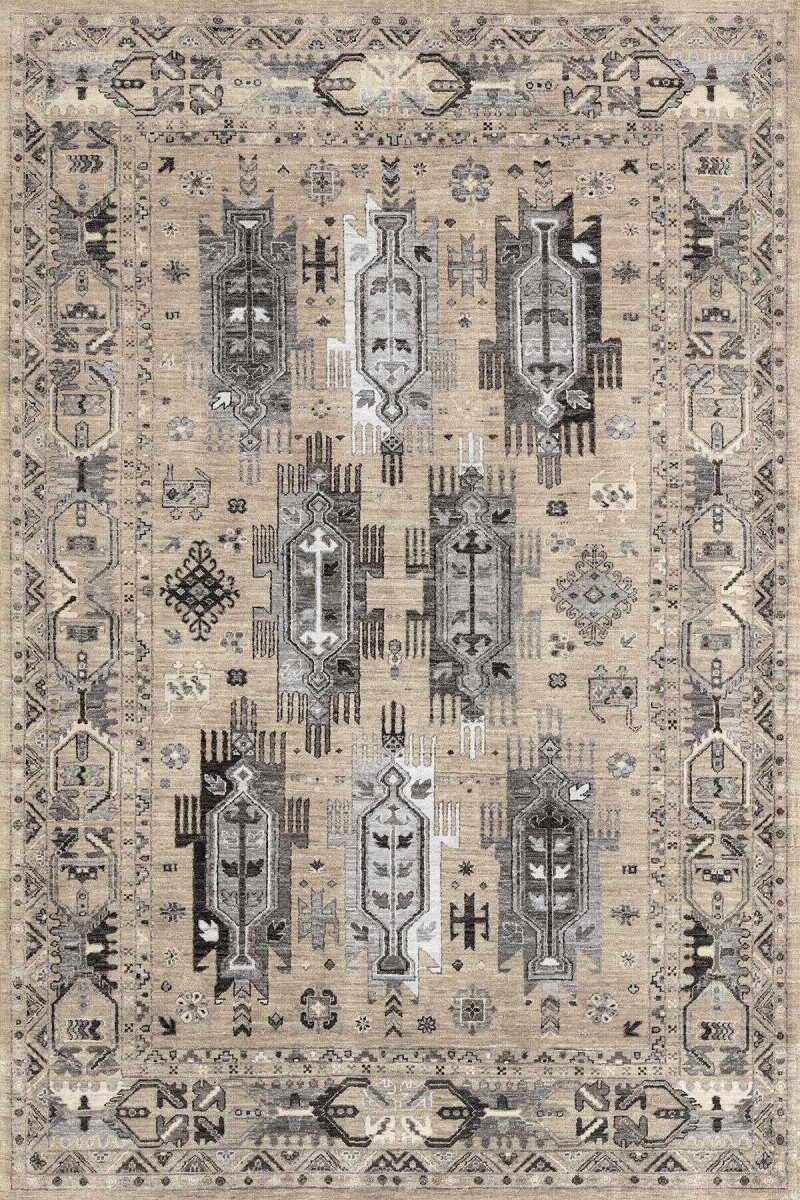 Kilim Desen Pamuk Taban Dijital Baskılı Halı Krem 