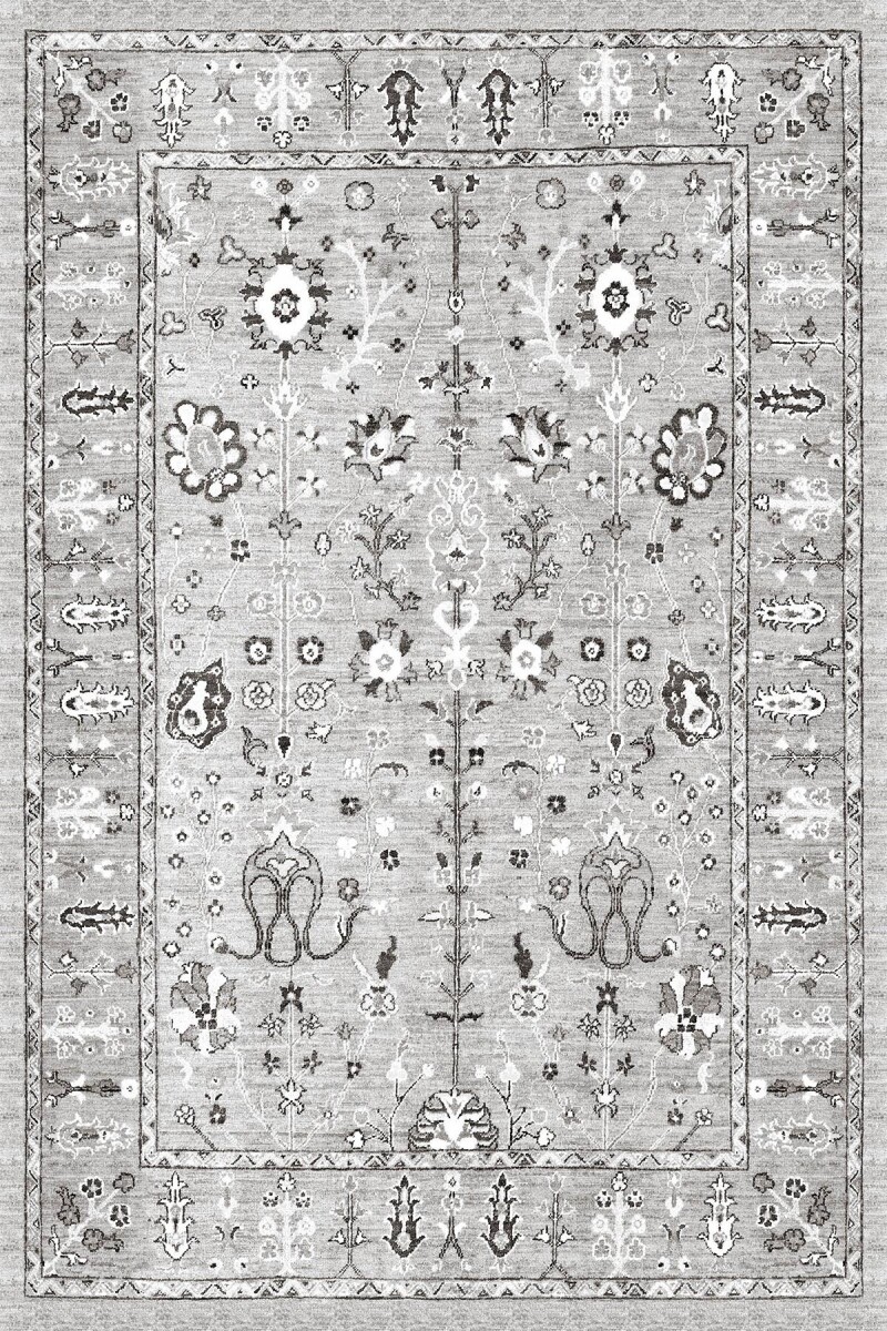 Kilim Desenli Pamuk Taban Dijital Baskılı Halı Gri 