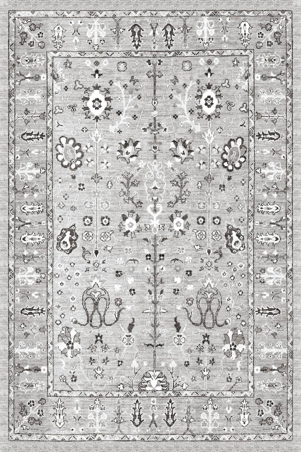 Kilim Desenli Pamuk Taban Dijital Baskılı Halı Gri - 1