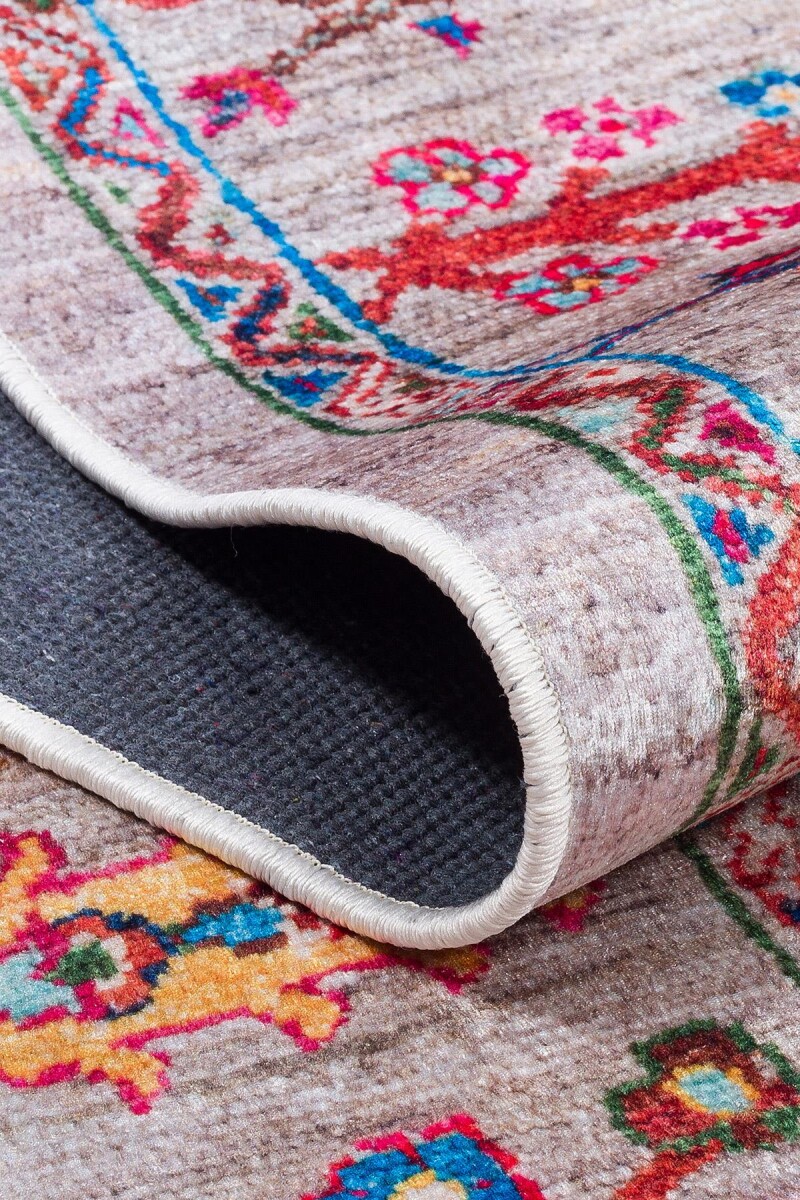 Kilim Desenli Pamuk Taban Dijital Baskılı Halı Vizon - 4