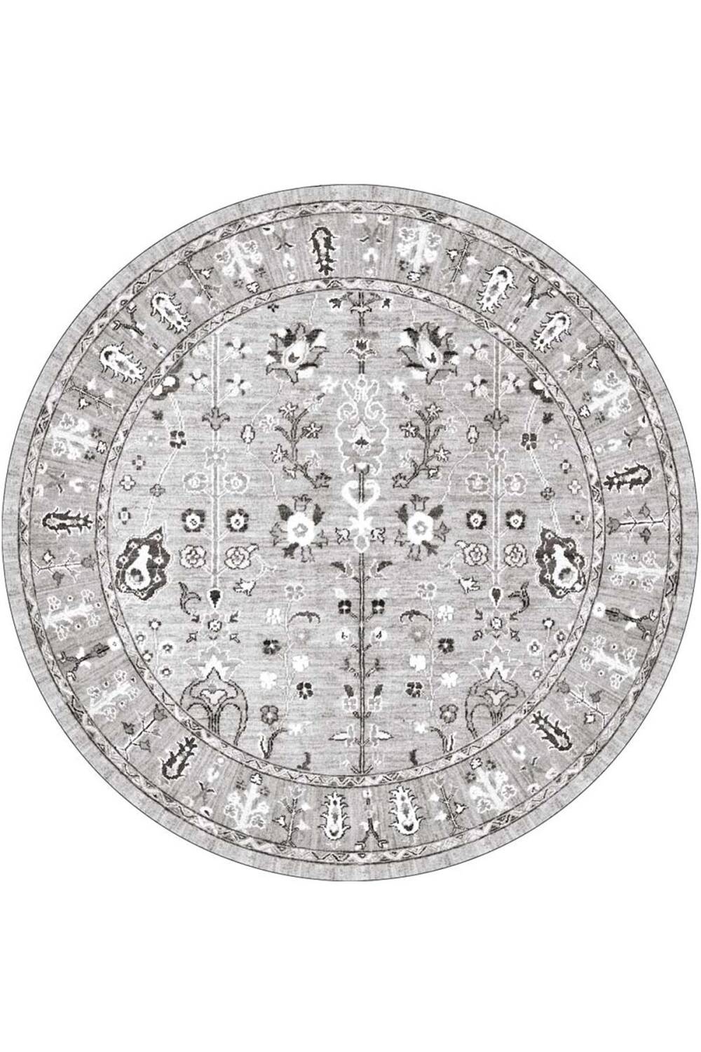 Kilim Desenli Pamuk Taban Dijital Baskılı Yuvarlak Halı Gri - 1