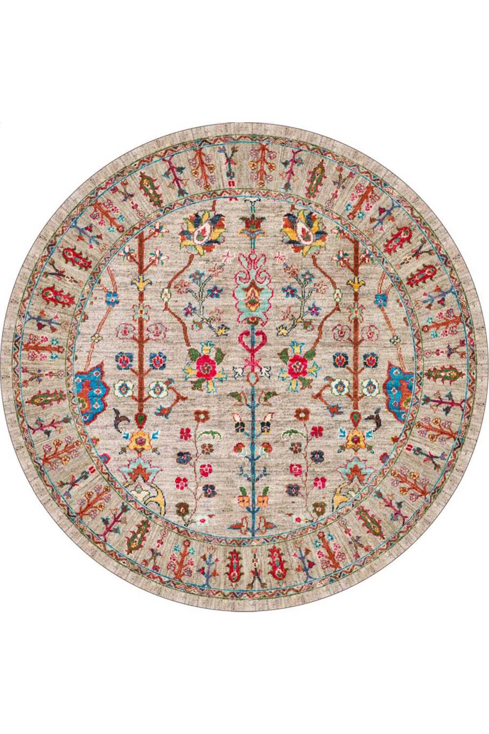 Kilim Desenli Pamuk Taban Dijital Baskılı Yuvarlak Halı Vizon - 1