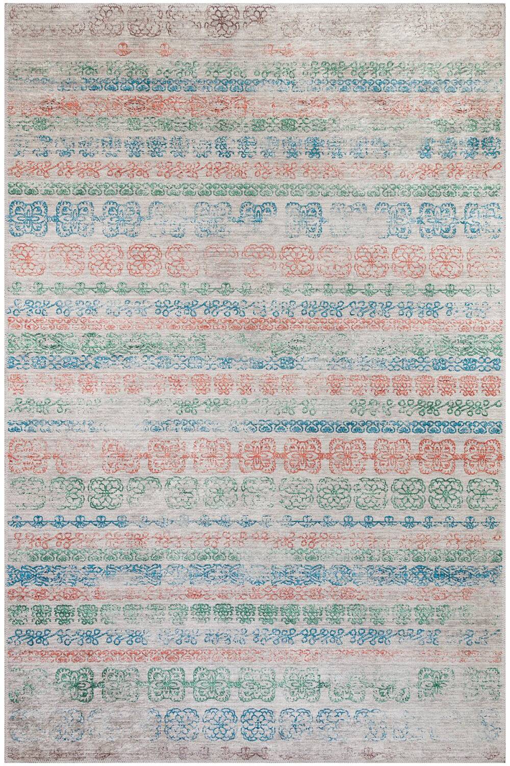 Kilim Desenli Pamuk Taban Yıkanabilir Baskılı Halı Bej - 1