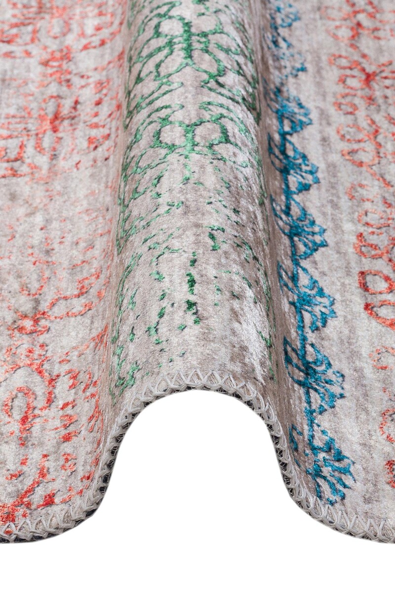 Kilim Desenli Pamuk Taban Yıkanabilir Baskılı Halı Bej - 3