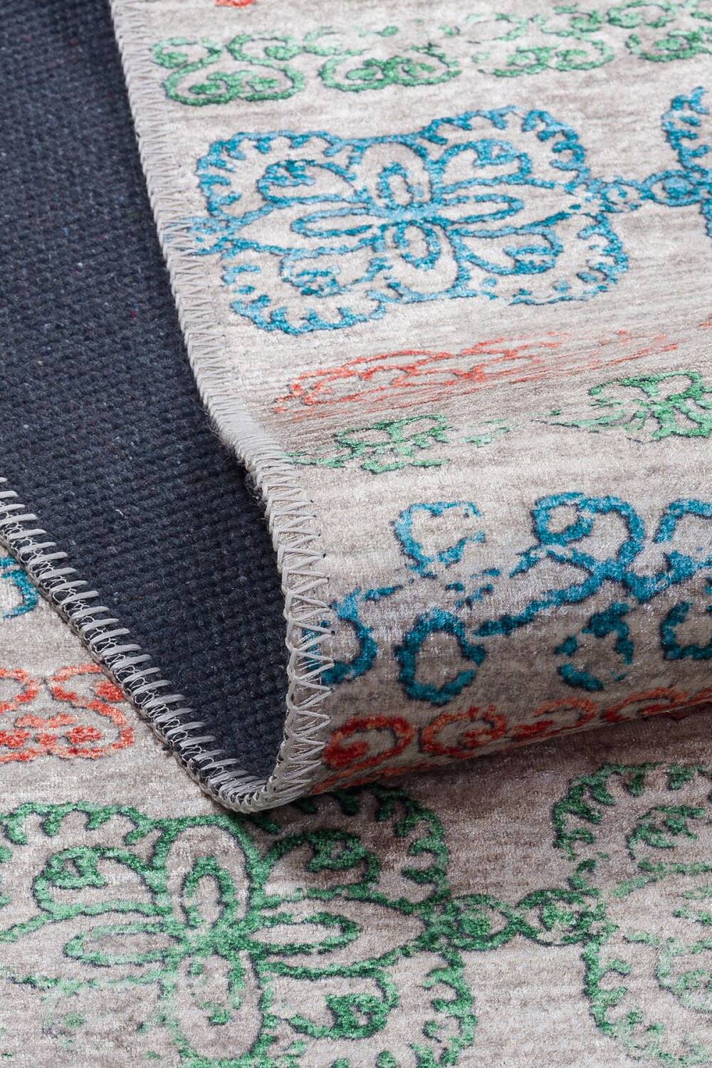 Kilim Desenli Pamuk Taban Yıkanabilir Baskılı Halı Bej - 4