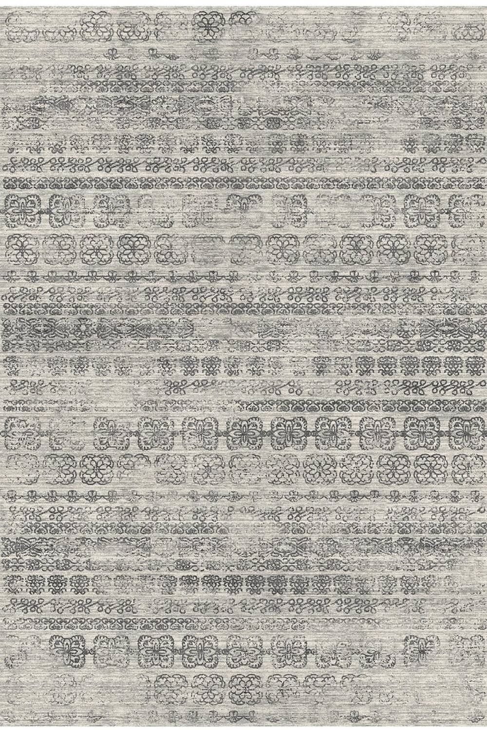 Kilim Desenli Pamuk Taban Yıkanabilir Baskılı Halı Gri - 1