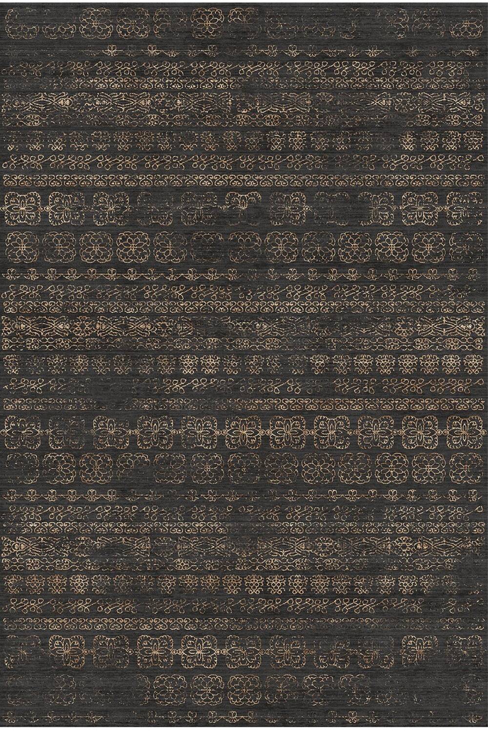 Kilim Desenli Pamuk Taban Yıkanabilir Baskılı Halı Siyah - 1