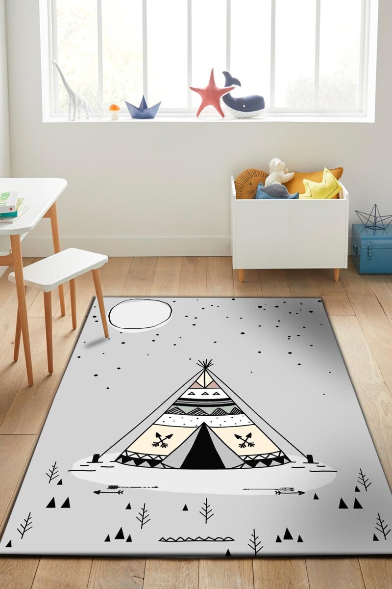 Kızılderili Çadır Desenli Kaymaz Deri Taban Çocuk Halısı - Frenda