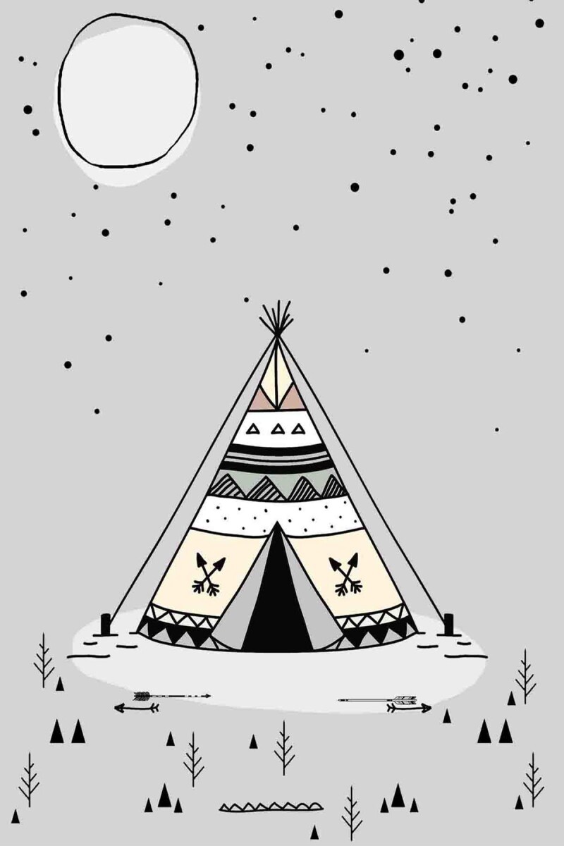 Kızılderili Çadır Desenli Kaymaz Deri Taban Çocuk Halısı - Frenda (1)