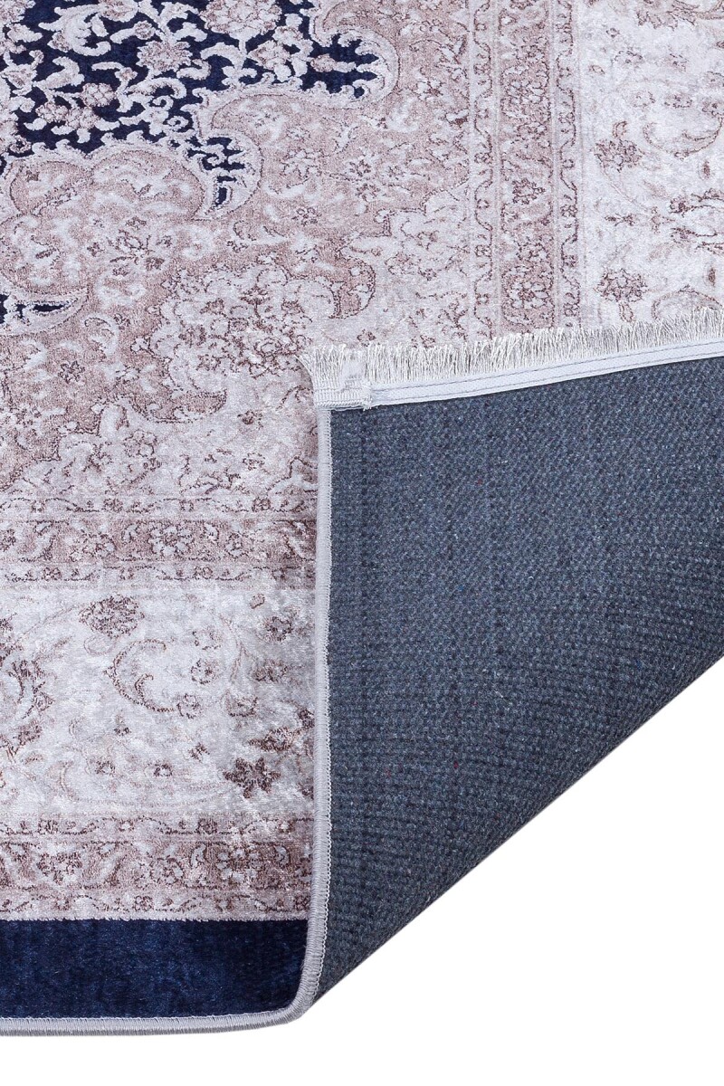 Klasik Desen Pamuk Taban Yıkanabilir Dijital Baskılı Halı Lacivert - 5