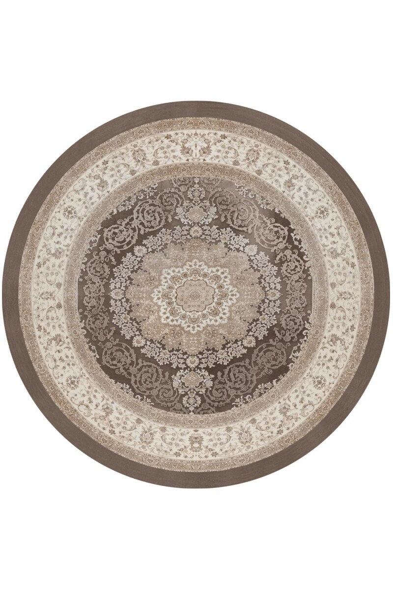 Klasik Desen Pamuk Taban Yıkanabilir Dijital Baskılı Yuvarlak Halı Vizon - Frenda
