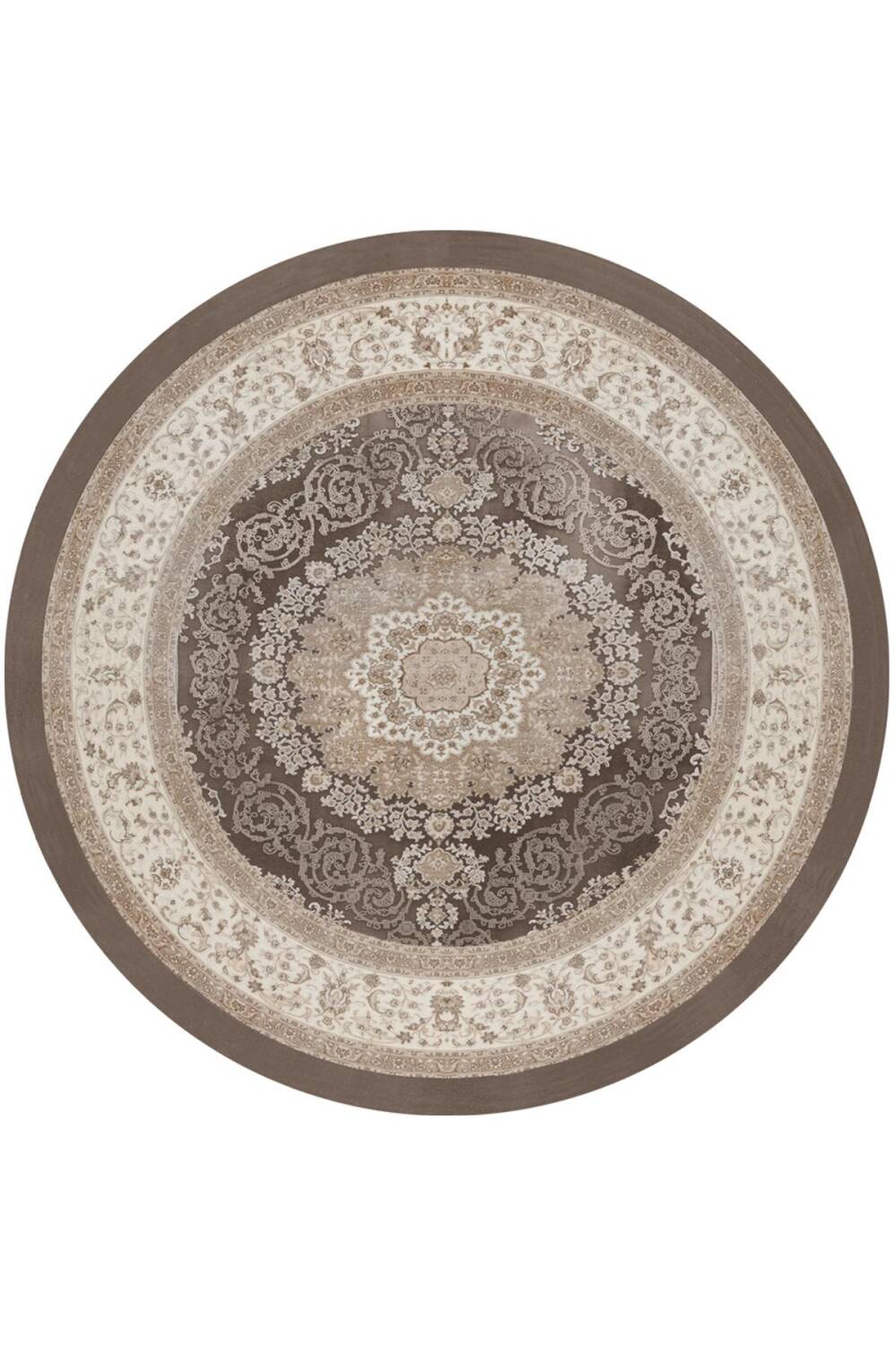 Klasik Desen Pamuk Taban Yıkanabilir Dijital Baskılı Yuvarlak Halı Vizon - 1