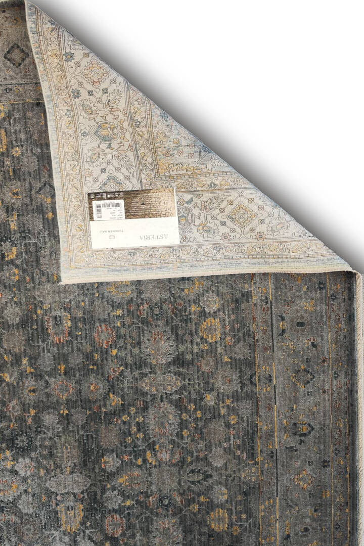 Lüks Asteria Klasik Vintage Eskitme Tasarımlı Viskon Halı As10 Gri - 3