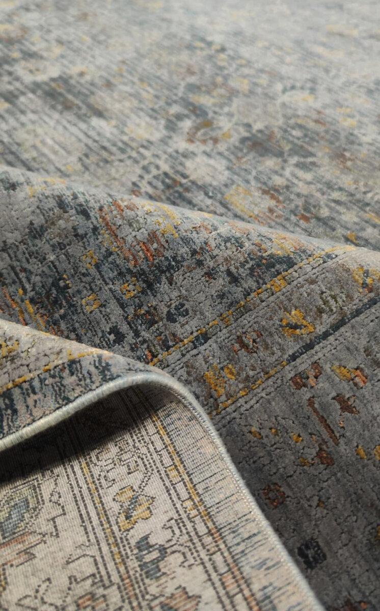 Lüks Asteria Klasik Vintage Eskitme Tasarımlı Viskon Halı As10 Gri - Frenda (1)