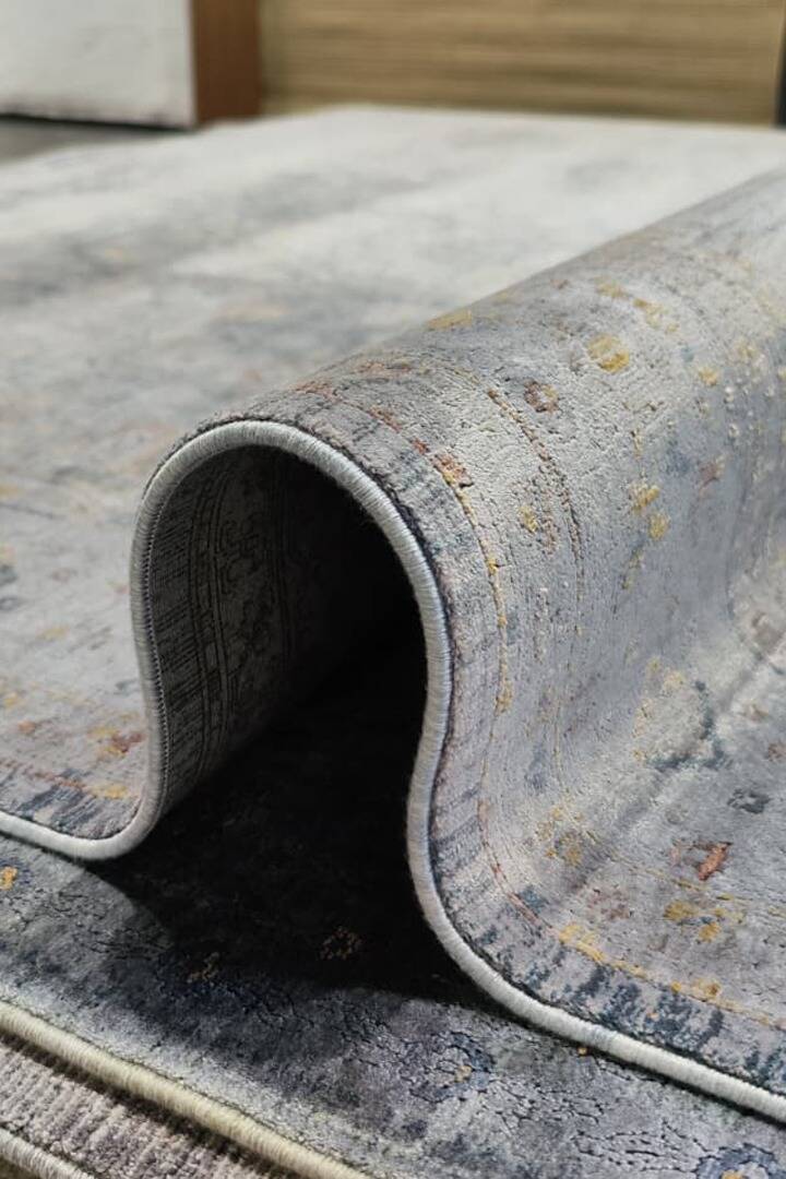 Lüks Asteria Klasik Vintage Eskitme Tasarımlı Viskon Halı As10 Gri - 4