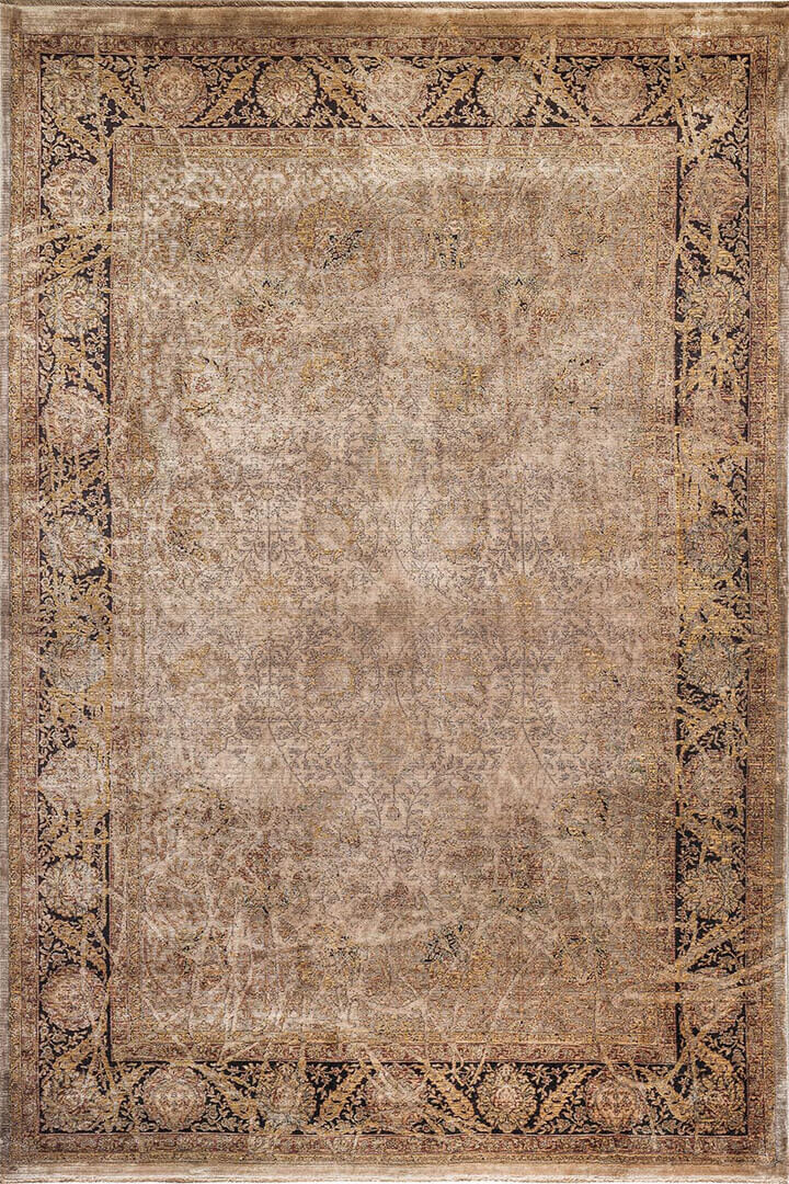 Lüks Asteria Klasik Vintage Eskitme Tasarımlı Viskon Halı As11 Bej - Frenda