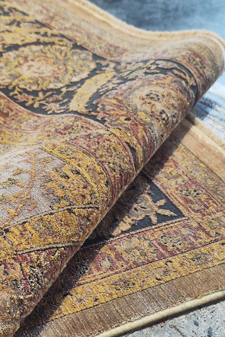 Lüks Asteria Klasik Vintage Eskitme Tasarımlı Viskon Halı As11 Bej - 4