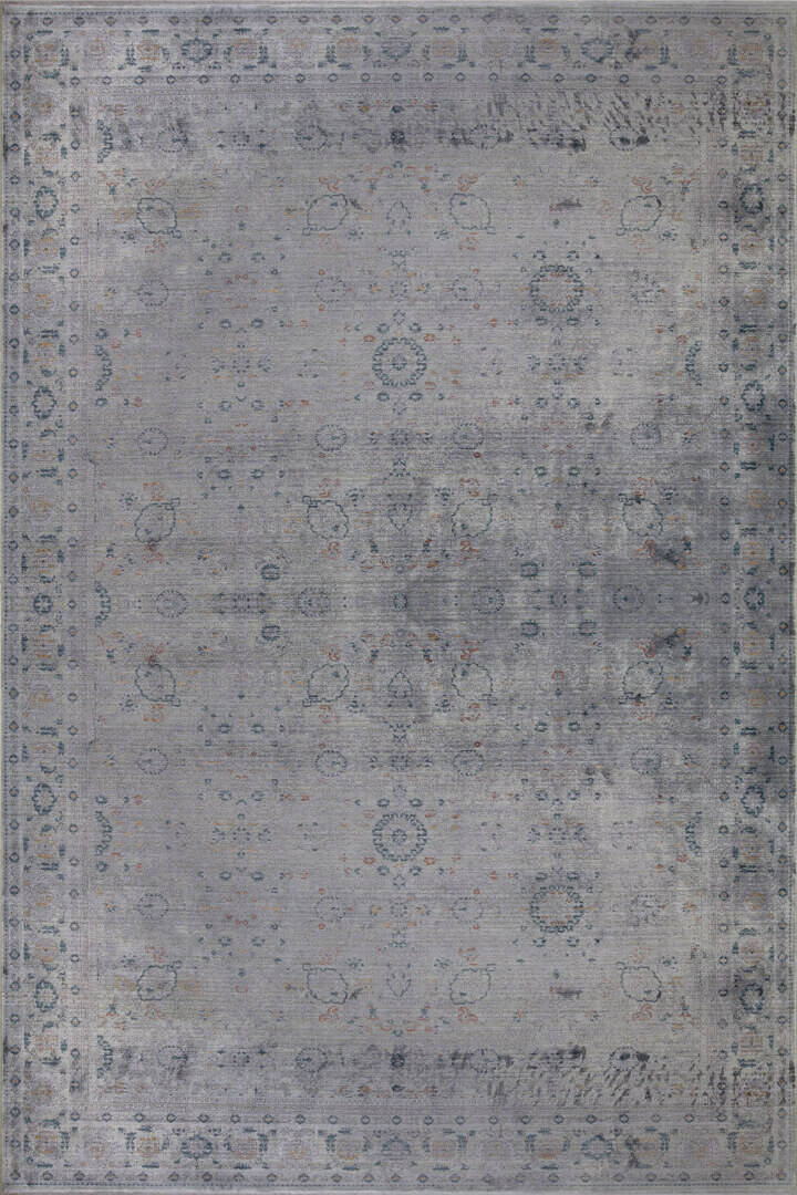 Lüks Asteria Klasik Vintage Eskitme Tasarımlı Viskon Halı Gümüş As05 - 1