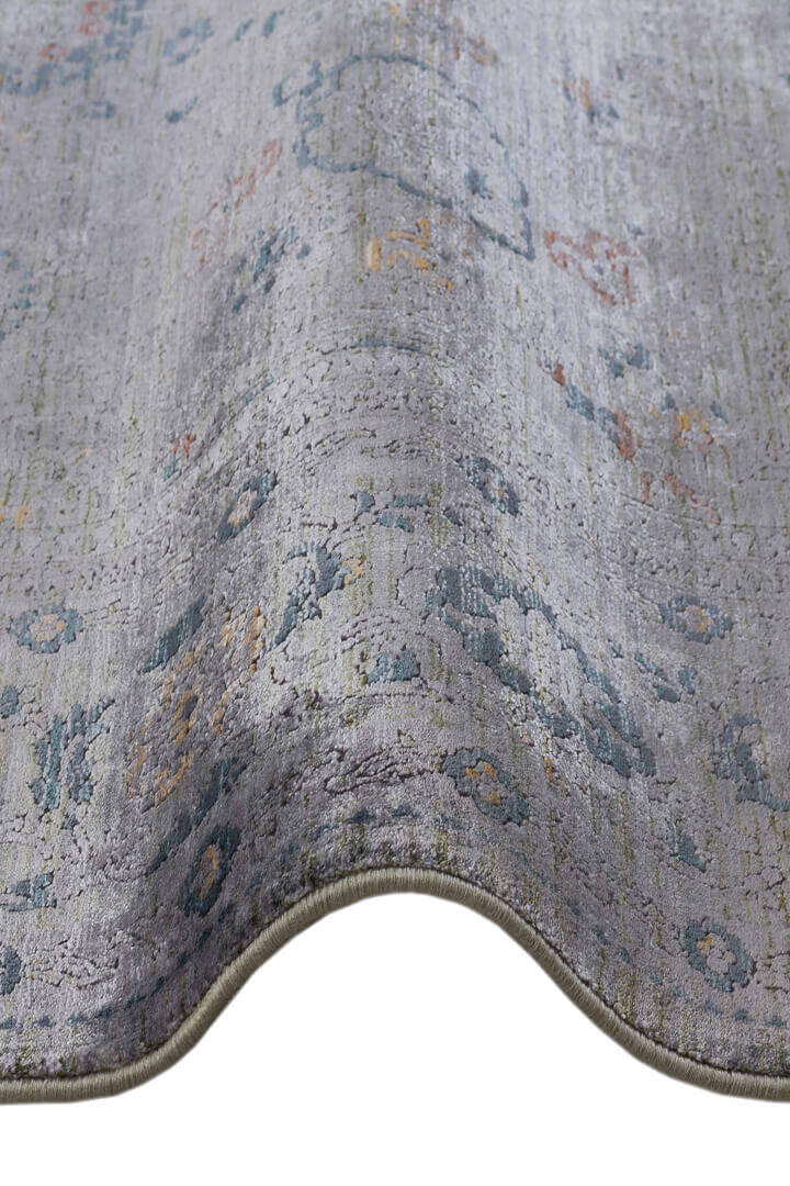 Lüks Asteria Klasik Vintage Eskitme Tasarımlı Viskon Halı Gümüş As05 - 4