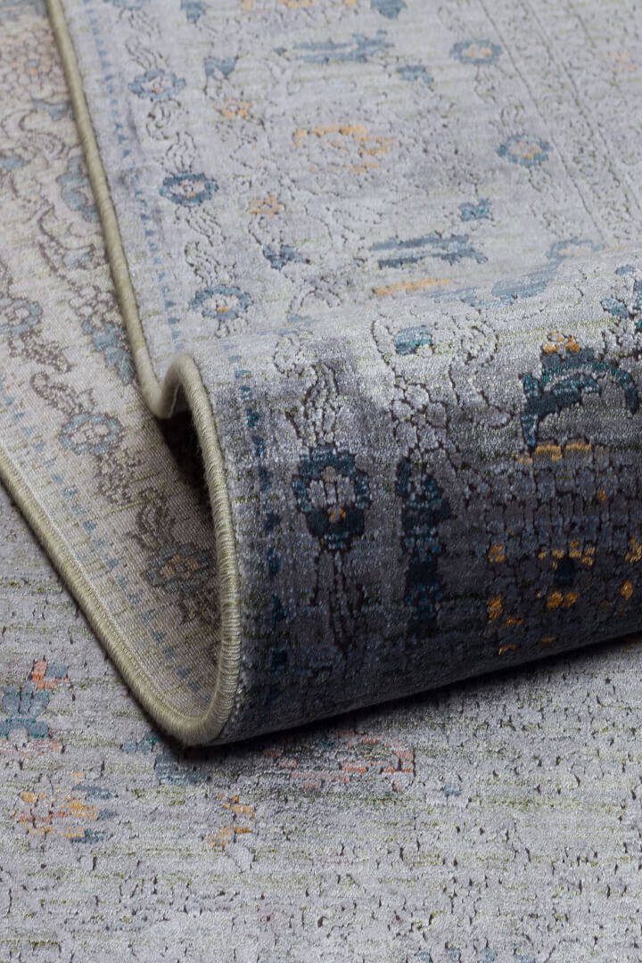 Lüks Asteria Klasik Vintage Eskitme Tasarımlı Viskon Halı Gümüş As05 - 3