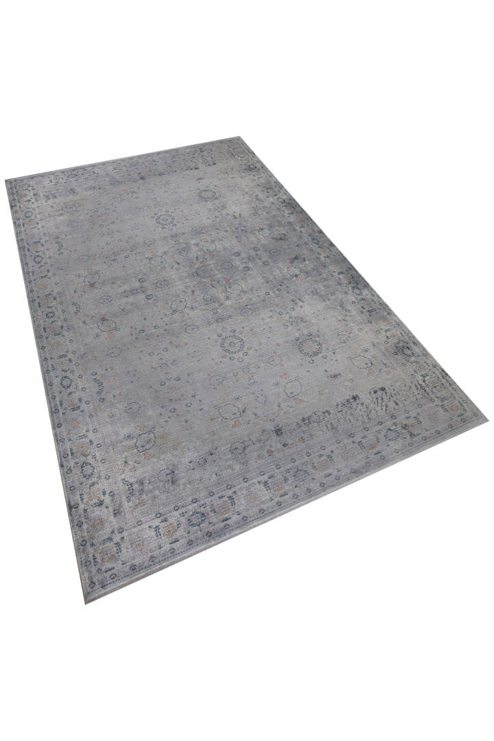 Lüks Asteria Klasik Vintage Eskitme Tasarımlı Viskon Halı Gümüş As05 - 2