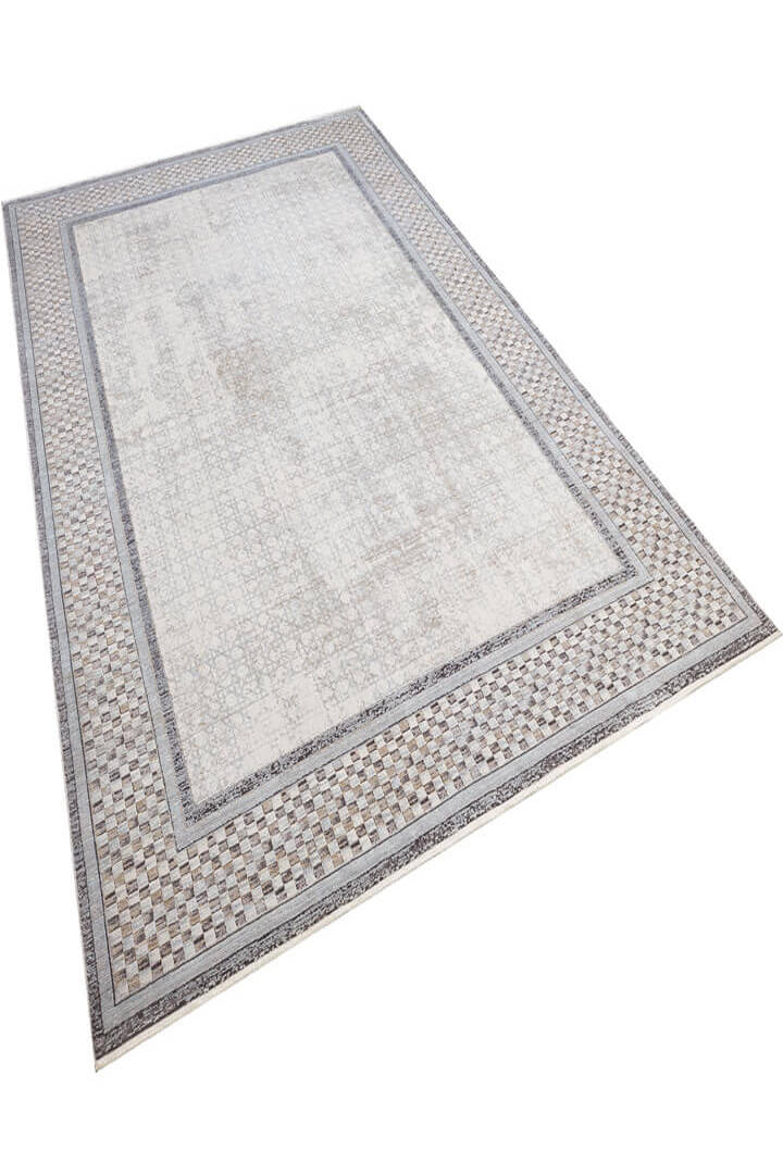 Lüks Viskon Kuvars Geometrik Eskitme 100 Tarak Halı Kv01 Krem - 2