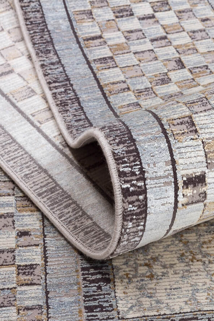 Lüks Viskon Kuvars Geometrik Eskitme 100 Tarak Halı Kv01 Krem - 3