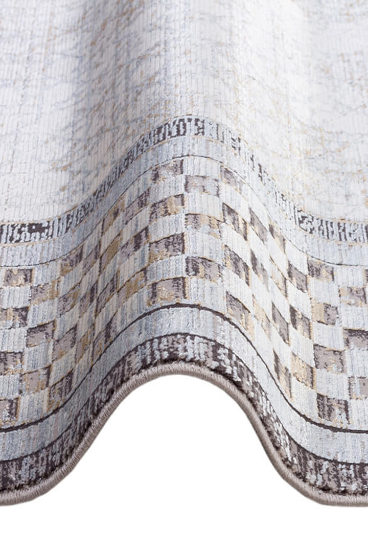 Lüks Viskon Kuvars Geometrik Eskitme 100 Tarak Halı Kv01 Krem - 4