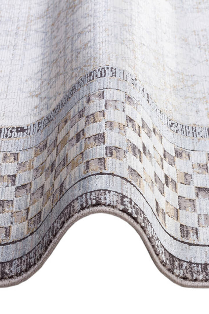 Lüks Viskon Kuvars Geometrik Eskitme 100 Tarak Halı Kv01 Krem - 4