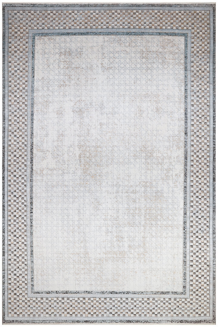 Lüks Viskon Kuvars Geometrik Eskitme 100 Tarak Halı Kv01 Krem 