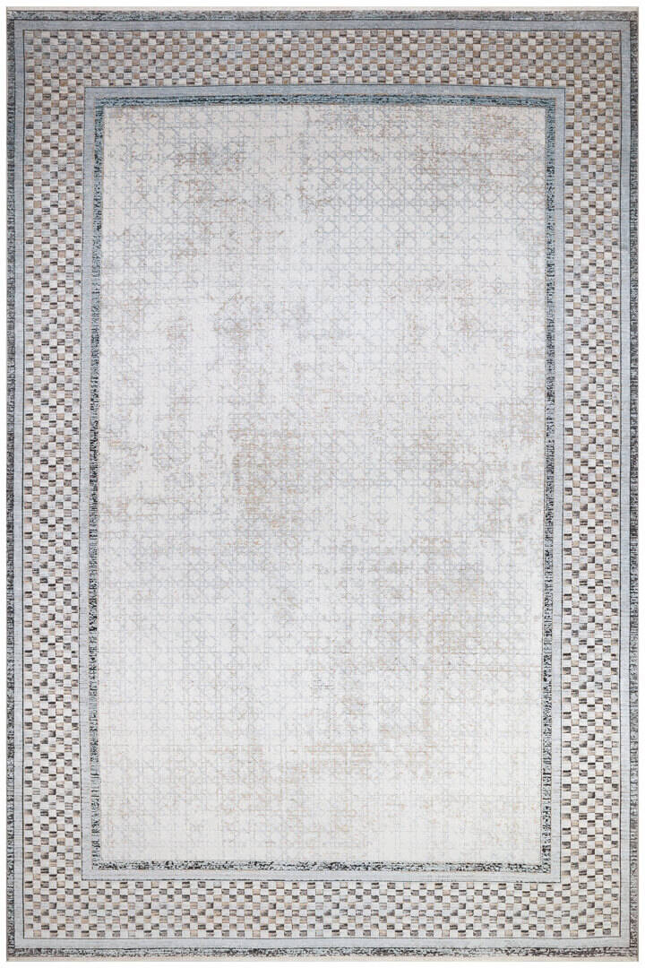 Lüks Viskon Kuvars Geometrik Eskitme 100 Tarak Halı Kv01 Krem - 1