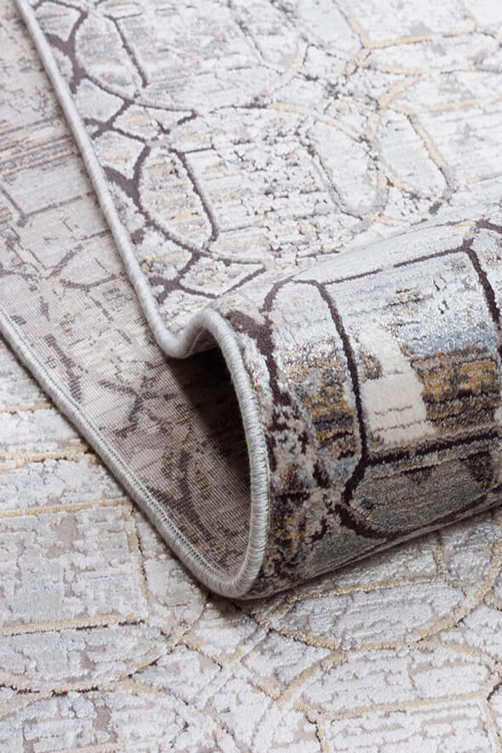 Lüks Viskon Kuvars Geometrik Eskitme 100 Tarak Halı Kv02 Krem - 3