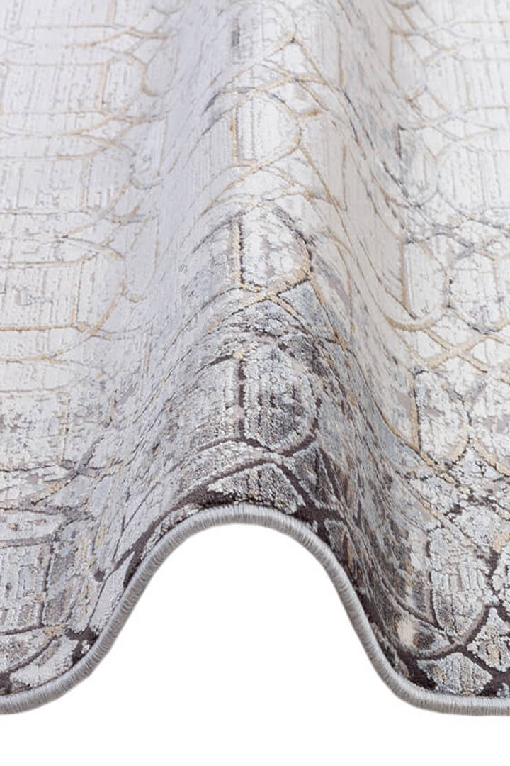 Lüks Viskon Kuvars Geometrik Eskitme 100 Tarak Halı Kv02 Krem - 4