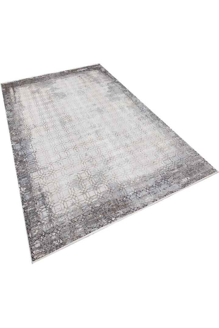 Lüks Viskon Kuvars Geometrik Eskitme 100 Tarak Halı Kv02 Krem - 2