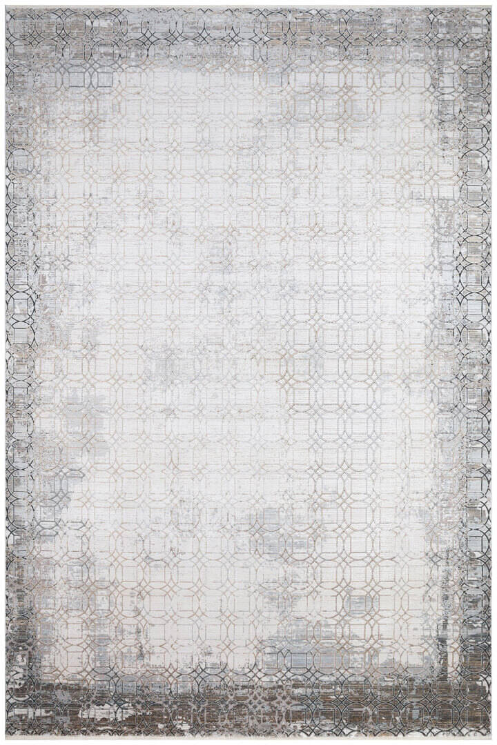Lüks Viskon Kuvars Geometrik Eskitme 100 Tarak Halı Kv02 Krem - 1