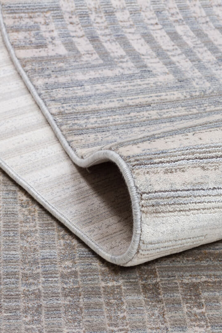 Lüks Viskon Kuvars Geometrik Eskitme 100 Tarak Halı Kv03 Gri - 3