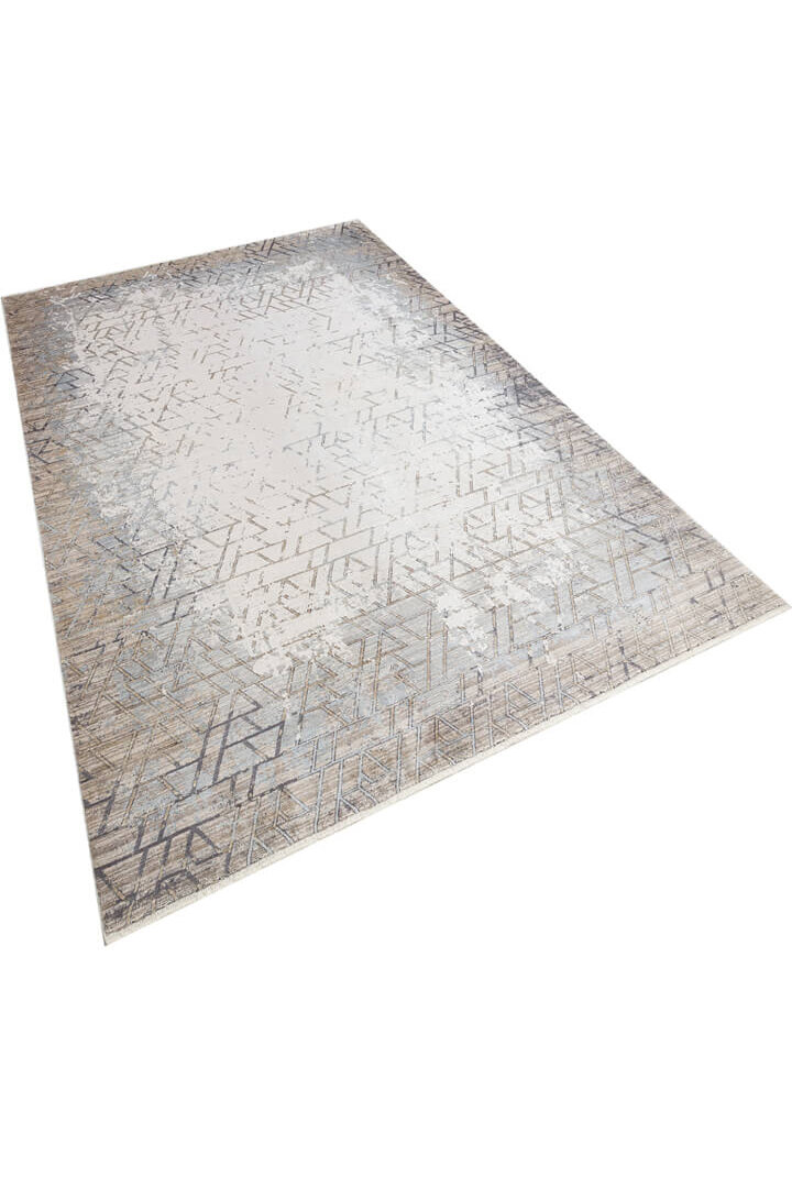Lüks Viskon Kuvars Geometrik Eskitme 100 Tarak Halı Kv04 Gri - 2