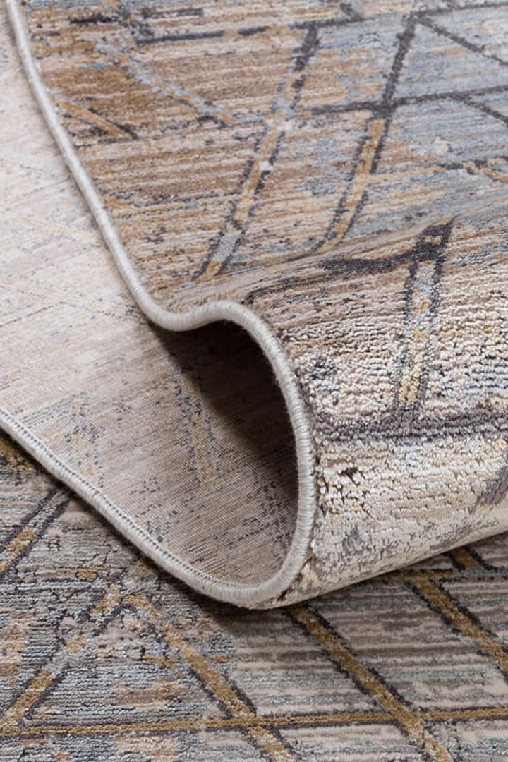 Lüks Viskon Kuvars Geometrik Eskitme 100 Tarak Halı Kv04 Gri - 3