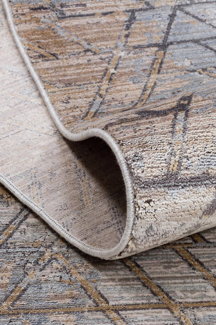 Lüks Viskon Kuvars Geometrik Eskitme 100 Tarak Halı Kv04 Gri - 3